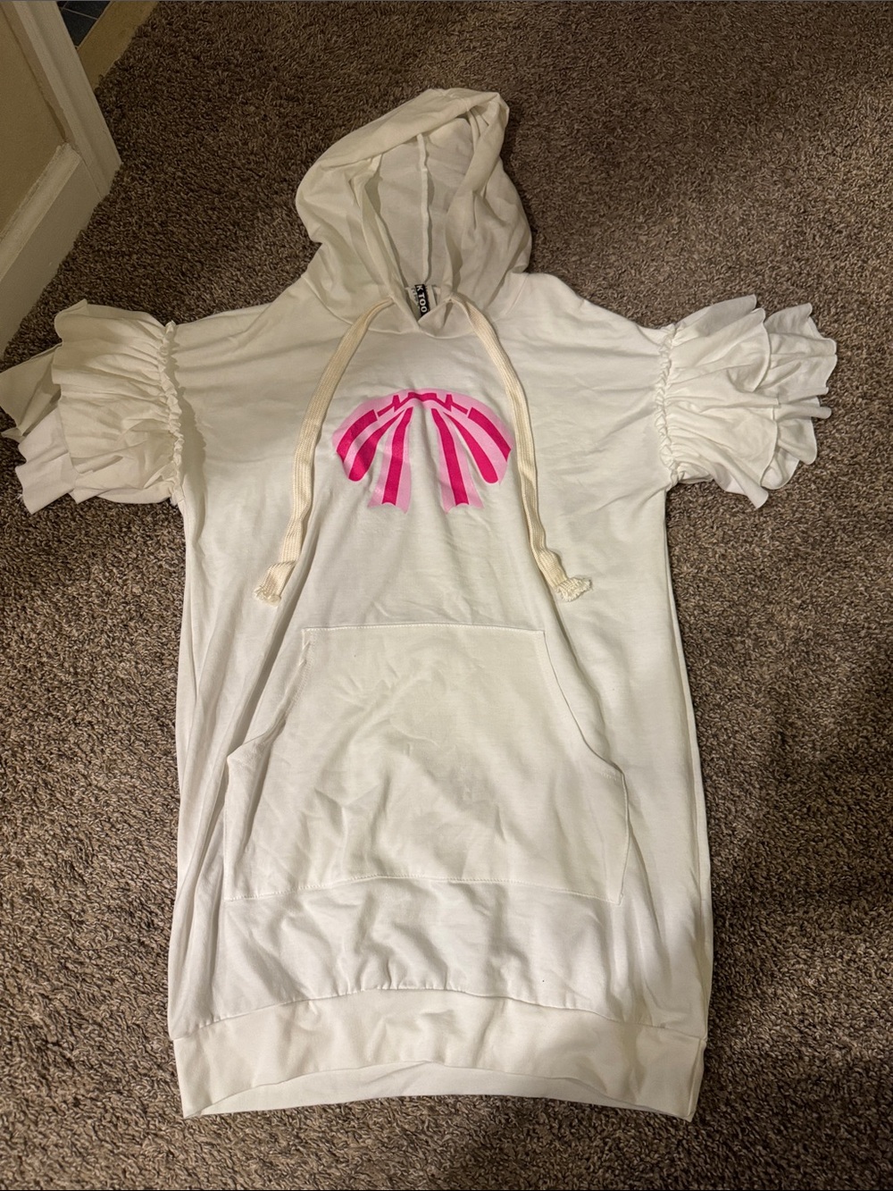 NEW Womens White Oversized Hoodie Dress with Pink Bow Graphic